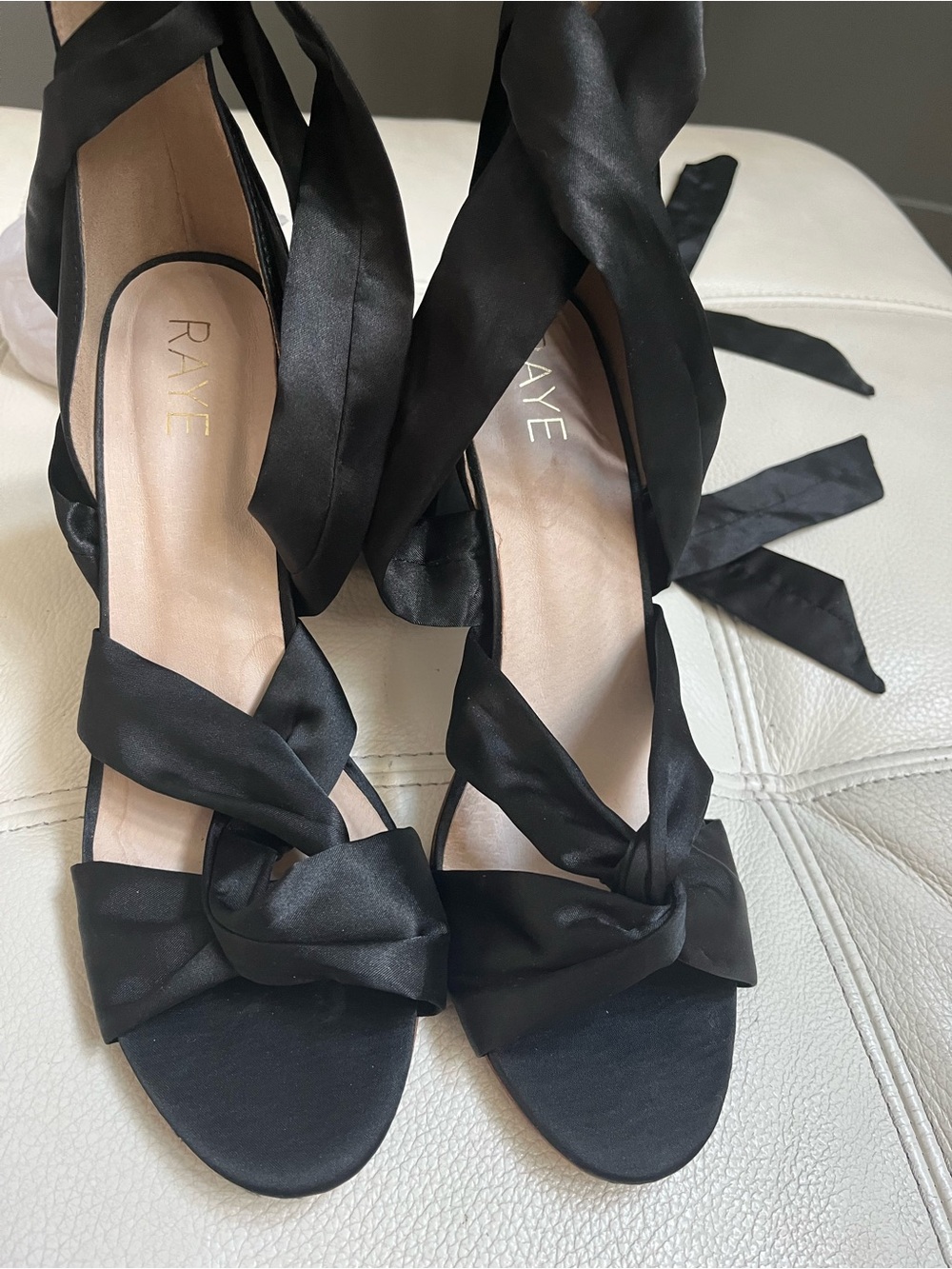 RAYE Black Satin Heels
